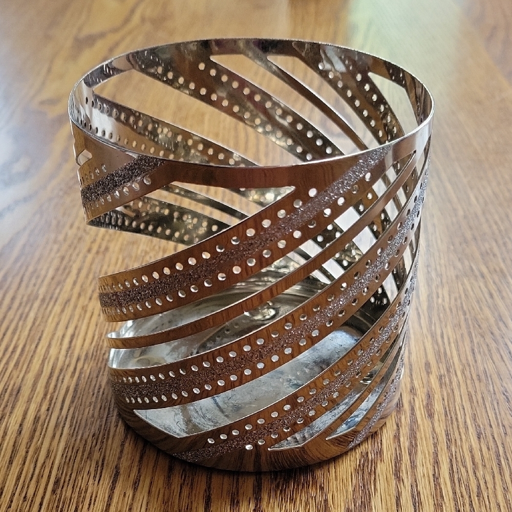 Silver Perforated Metal Candle Holder
